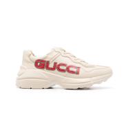 Beige Logo Print Sneakers Gucci , Beige , Heren