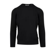 Zwarte Wollen Geribbelde Crew Neck Trui Gran Sasso , Black , Heren