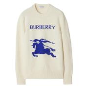 Witte Gebreide Crewneck Sweater met Equestrian Knight Design Burberry ...