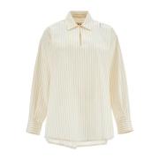 Gestreepte katoenen top met geborduurd logo Marni , Beige , Dames