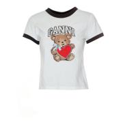 Jersey Bear T-shirt met ronde hals Ganni , White , Dames