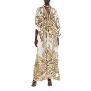 Gouden Swirls Zijden Kaftan Camilla , Multicolor , Dames