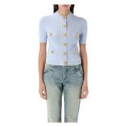 Gebreide Trui met Knopen Balmain , Blue , Dames