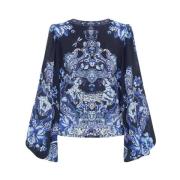 Delft Dynasty V-hals Blouson Mouw Blouse Camilla , Blue , Dames