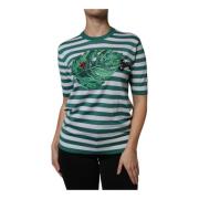 Gestreept Blad Crew Neck T-shirt Dolce & Gabbana , Multicolor , Dames