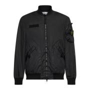 Zwarte Bomberjack met Ritssluiting Stone Island , Black , Heren