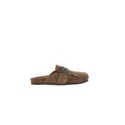 Bruine Suède Fringe Platte Sandalen Brunello Cucinelli , Brown , Dames