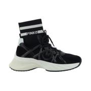 Stretch Sok Sneakers met Geborduurd Logo Pinko , Black , Dames