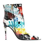 Graffiti Print Leren Mid Calf Laarzen Dolce & Gabbana , Multicolor , D...