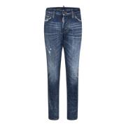 Blauwe Slim Fit Reflecterende Lake Wash Jeans Dsquared2 , Blue , Heren