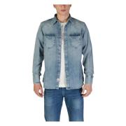 Katoenen Shirt met Lange Mouwen Replay , Blue , Heren