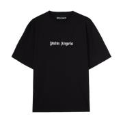 Zwart Logo Print Crew Neck T-shirt Palm Angels , Black , Heren