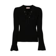 Polyester Gebreide kleding en Sweaters Twinset , Black , Dames