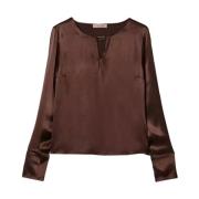 Viscoseblouse met Oval T-gesp Twinset , Brown , Dames