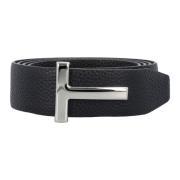 Omkeerbare T Grainy Leren Riem Tom Ford , Black , Heren