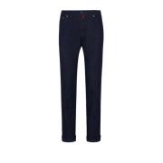 Slim Fit Donkerblauwe Katoenen Jeans Kiton , Blue , Heren