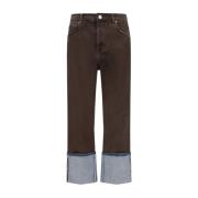 Hoge Omslag Denim Broek Pinko , Brown , Dames