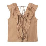 Ruffle Top met V-hals en Ruches SoSUE , Beige , Dames