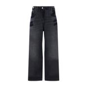 Vintage Denim Broek met Dubbele Tailleband The Attico , Black , Dames