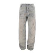 Vintage Versleten Straight Fit Katoenen Jeans Diesel , Blue , Dames