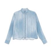 Blauwe Overhemd met Knoopsluiting en Box-Pleat Detail Ermanno Scervino...