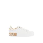 Witte Gouden Lage Top Velcro Sneakers Dolce & Gabbana , White , Dames