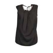 Mouwloze Blouse met Ronde Hals en Fonkelende Details Kocca , Black , D...