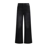 Wijde Katoenen Jeans met Rits Mother , Black , Dames