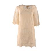 Elegante Korte Jurk met Kant Overlay Kocca , Beige , Dames