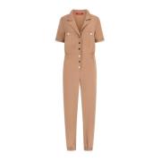 Korte mouw V-hals Jumpsuit Guess , Beige , Dames