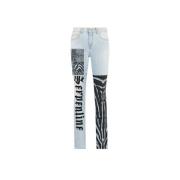 Animalier Patchwork-Print Slim Fit Jeans Roberto Cavalli , Blue , Dame...