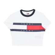 Korte Mouw Crop Block Tee Wit Tommy Hilfiger , White , Dames