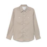 Geplooide Blouse Beige Knoopsluiting Brunello Cucinelli , Brown , Here...