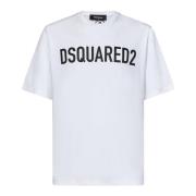 Wit Loose Fit T-shirt met Logo Dsquared2 , White , Heren