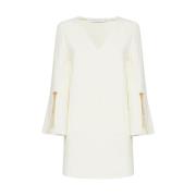 Korte Polyester Jurk met V-Hals Simona Corsellini , White , Dames