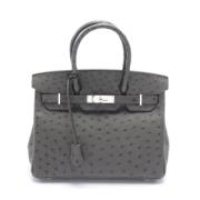 Pre-owned Leather handbags Hermès Vintage , Gray , Dames