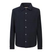 Blauw Wol Herringbone Overshirt Herno , Blue , Heren