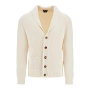 Zijden en wollen cardigan met sjaalkraag Tom Ford , White , Heren