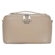 Dames Beige & Grijs Leren Compacte Make-up Tas Estro , Beige , Dames