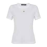 Geribbeld T-shirt met logo-vormige applicatie Dolce & Gabbana , White ...