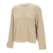 Angora Blend Trui Met Ronde Hals Kaos , Beige , Dames