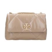 Nappa Schoudertas met Flap Sluiting Tory Burch , Beige , Dames