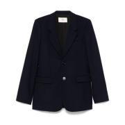 Navy Blue Getailleerde Jas Ami Paris , Blue , Dames