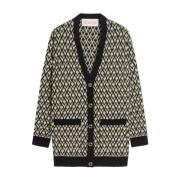 Jaquard Cardigan Sweaters Valentino Garavani , Black , Dames