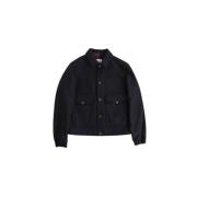 Donkerblauwe Wol Shacket Waterdichte Voering Moncler , Black , Heren