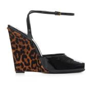 Luipaardprint Sleehak Sandalen Saint Laurent , Black , Dames