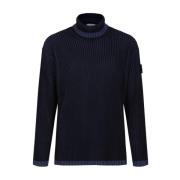 Navy Blauwe Geribbelde Trui Stone Island , Blue , Heren