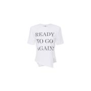 Asymmetrisch Jersey T-shirt met Lettering Elisabetta Franchi , White ,...