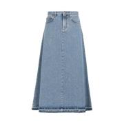 Distressed Denim Rok met Spiegelslang Patch Roberto Cavalli , Blue , D...