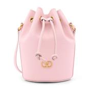 Leren Bucket Bag met VLogo Detail Valentino Garavani , Pink , Dames